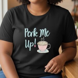 👛(ANY 2/$15) Stretchy NIGHT CLUB Black Short Sleeve Tee/PJ Coffee Cup Graphic.